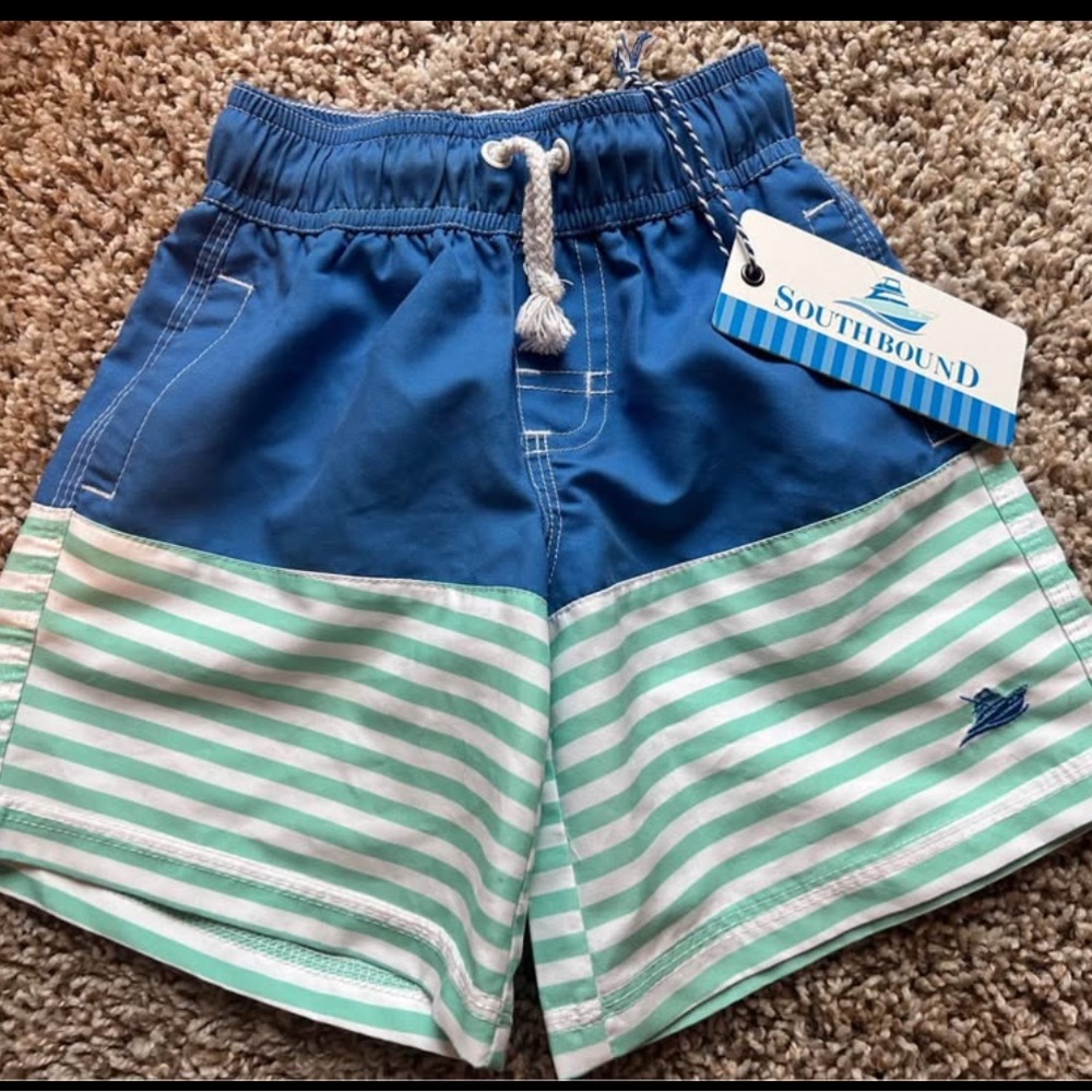 Vibrant Blue and Green Swim Trunks with Relaxed Fit